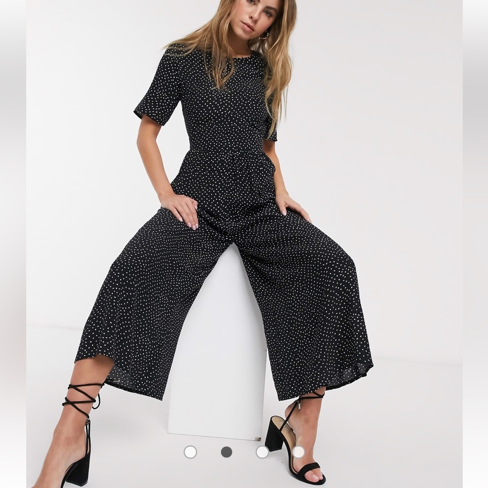 ASOS DESIGN tea jumpsuit with button back detail in spot print